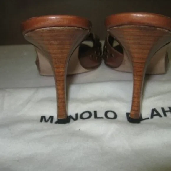 Manolo Blahnik Brown Open Toe Heel Sandals - Picture 5 of 5